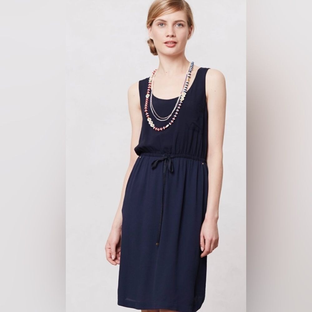Anthropologie  - Freya Sleeveless‎ Drawstring Dress w/ Pockets-Medium -Navy Blue